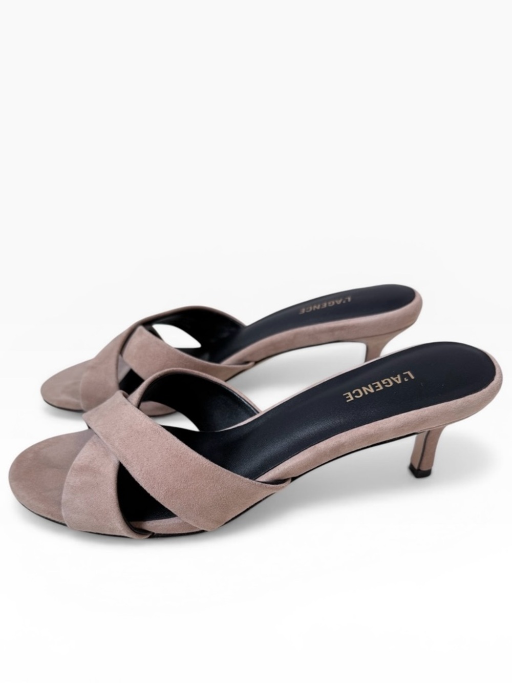 L'AGENCE Aveline Suede Crisscross Kitten Heel Slide Sandal Cappuccino Tan Size 6 - Picture 5 of 12